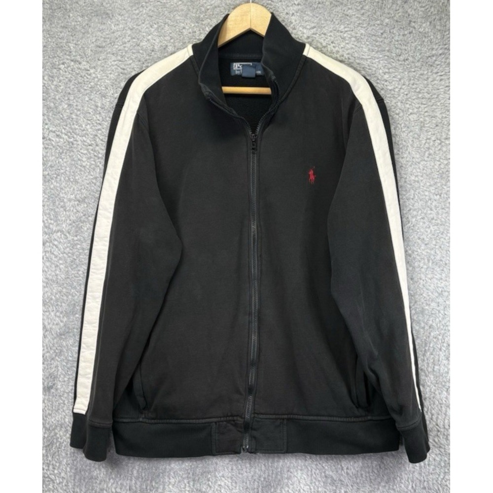VTG 90s Polo Ralph Lauren Mens XL Track Jacket Black White Stripe Full Zip